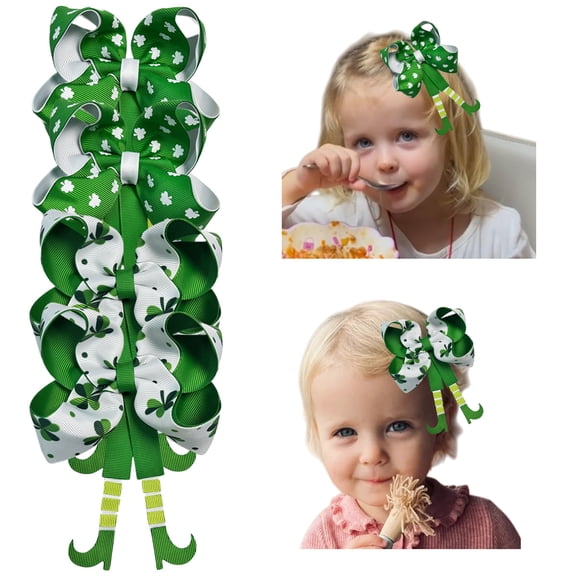 JoyBowie 4 Pack 6 Inch St Patricks Day Elf Leg Hair Bows Baby Bows Grosgrain Ribbon Alligator Clip Hair Accessories for Toddler Girls