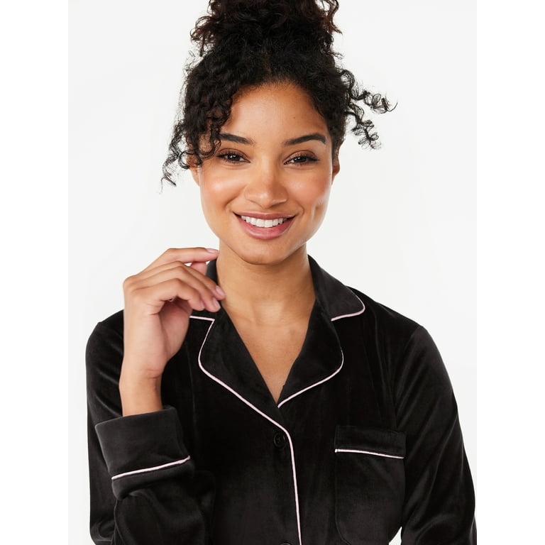 Joyspun Women's Stretch Velour Notch Collar Top with Pants, 2-Piece Pajama  Set, Sizes S to 3X - Walmart.com