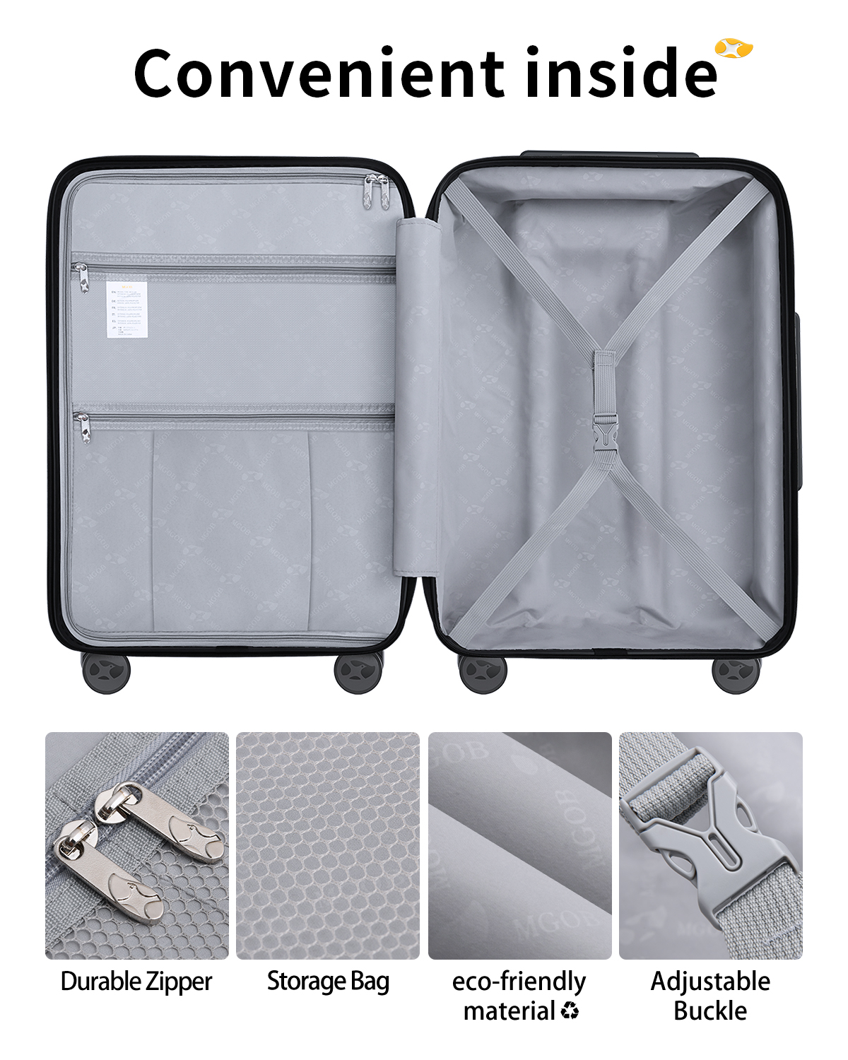 MGOB Carry On Luggage 22x14x9” Airline Approved, Hard Shell Suitcase with Spinner Wheels, PP Lightweight Luggages with TSA Lock, Carry On Suitcase 20 Inch