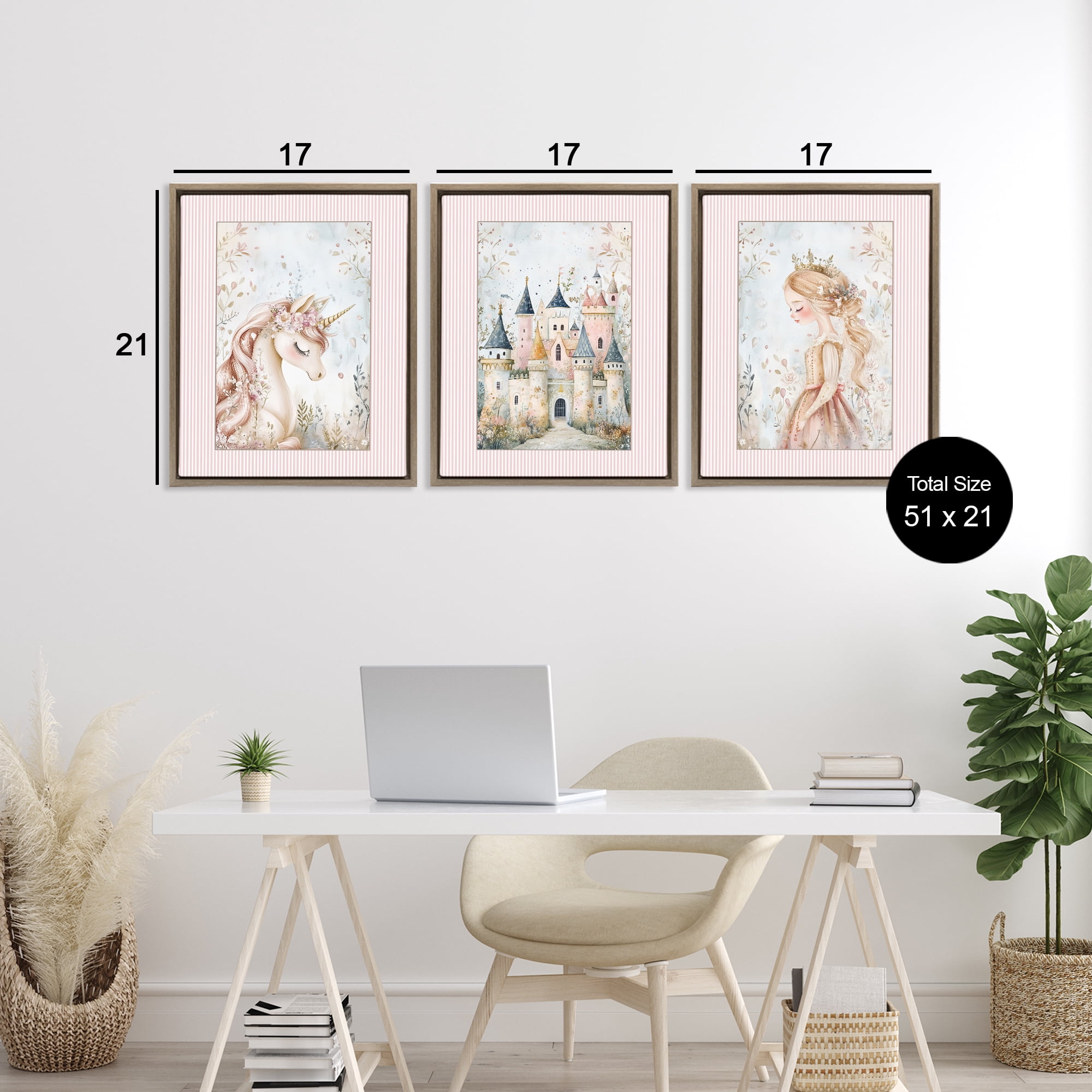 Stupell Industries Fantasy Enchanted Dreams 3 Piece Brown Framed Floater Canvas Set, design by Christine Simpson Art