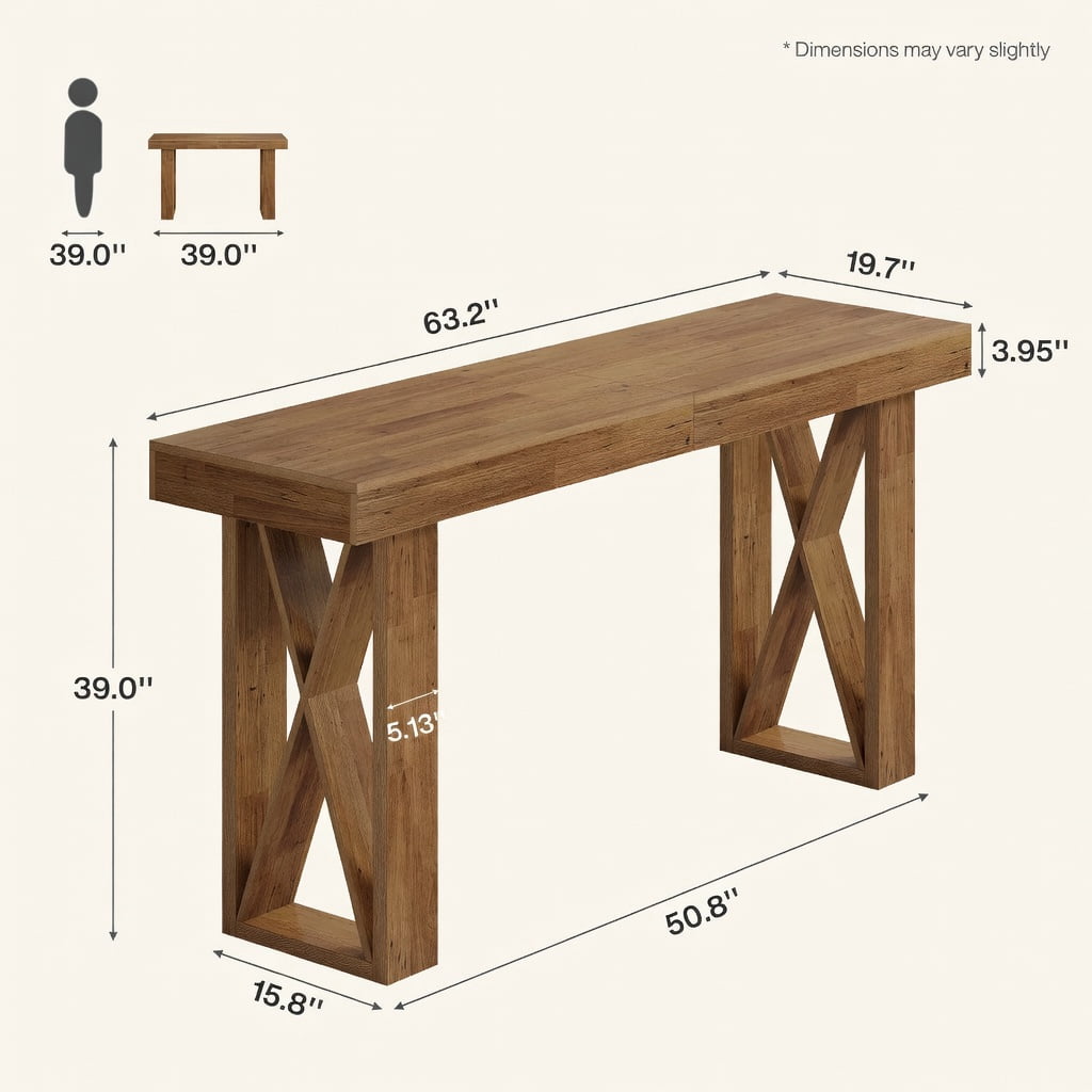 Hommoo 63 Inch Rectangular Counter Height Bar Table with X-Frame Design, Modern Rustic Pub Table for Kitchen, Dining, or Home Office, Walnut