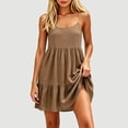 thumbnail image 2 of Tqcoqu Women's Adjustable Spaghetti Strap Backless Dresses,Tiered Ruffle Mini Dress with Pockets,Brown Women's S-XXL, 2 of 6