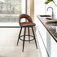 thumbnail image 3 of Lottech Swivel Bar Stool in Black Metal with Brown Faux Leather, 3 of 14