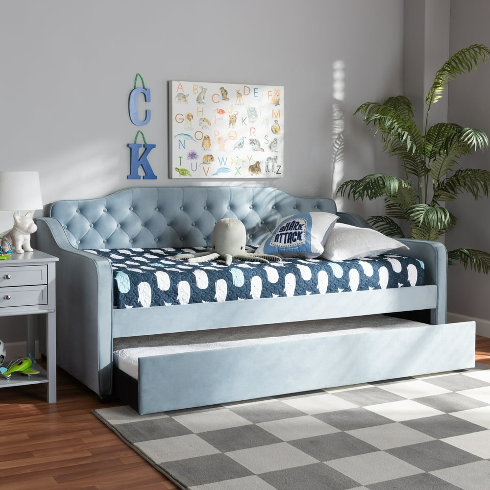 Baxton Studio Freda Button Tufted Twin Size Daybed with Trundle, Light