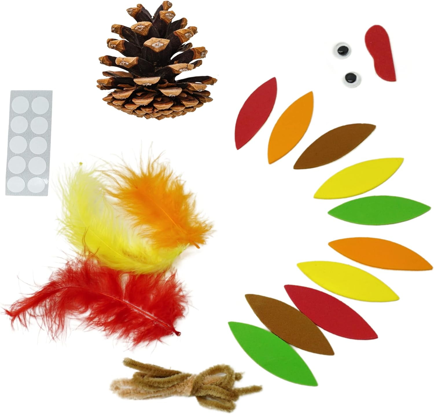 4E's Novelty 12 Pack Pinecone Turkey Craft Kit - DIY Thanksgiving Crafts for Kids & Adults, Turkey Arts and Crafts, Thanksgiving Table Decorations