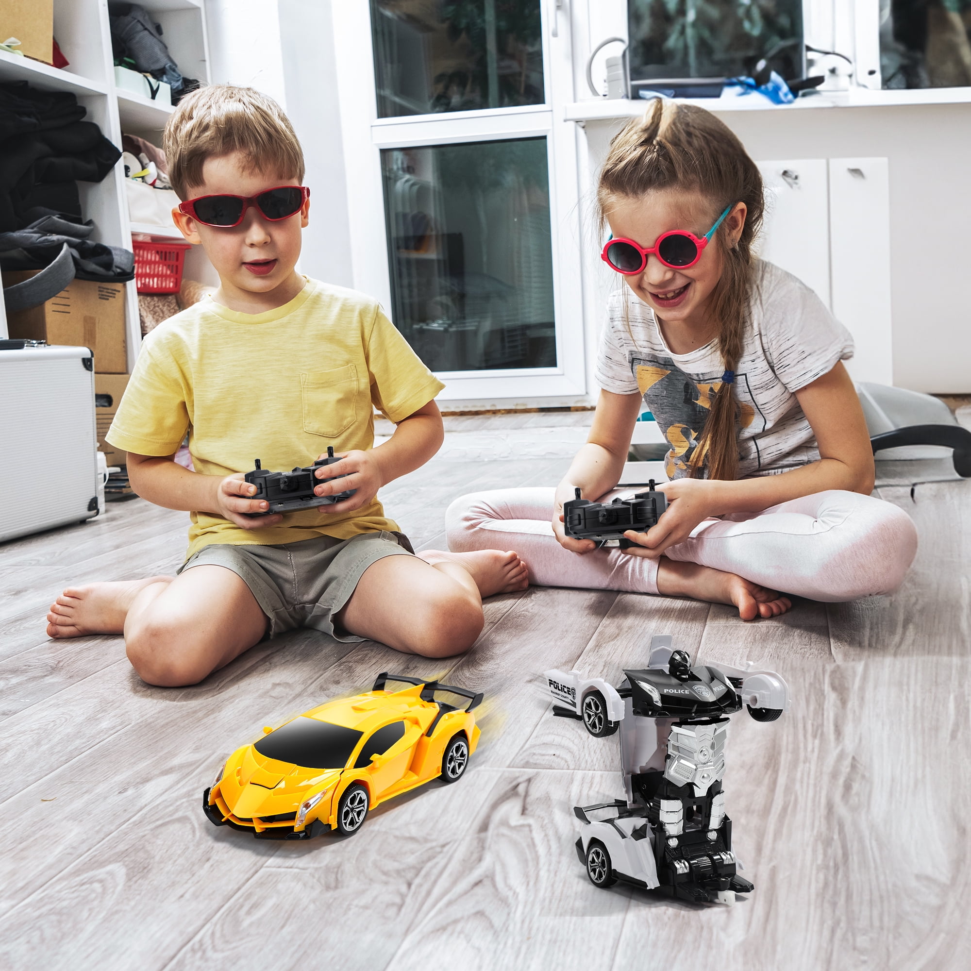 2-Pack of Remote Control Transforming Car for Boys Girls 4-7, 360°Rotating,One-Button Deformation, Automatic Demonstration, Best Gift for Kids