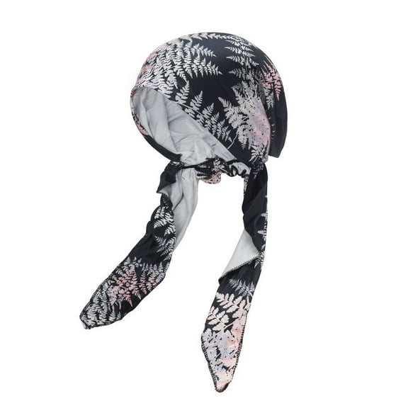 DLAPL Chemo Headwear for Women Head Scarf Lightweight Turban Headwraps Beanie Skull Cover Cap, Leaves Pink Black