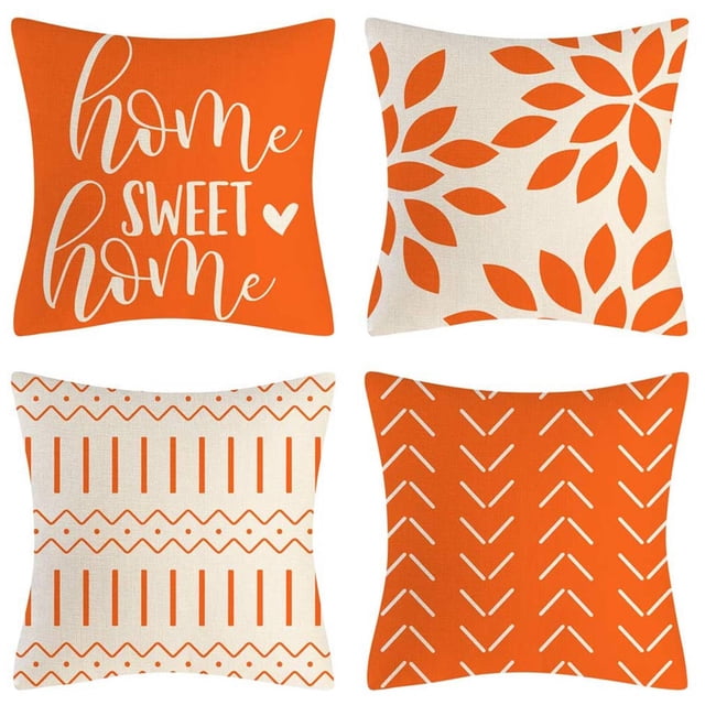Fundas de Almohada Naranja 18X18 Juego 4 Decorativas para el Hogar Sofá Exteriores