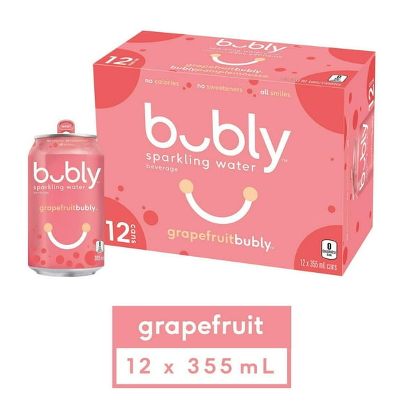 Bubly Grapefruit Sparkling Water 355 mL cans, pack of 12