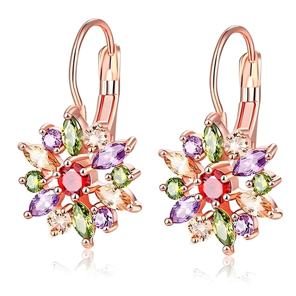 DESIGNICE Rose Gold Sunflower Earrings, Leverback Zirconia for Women