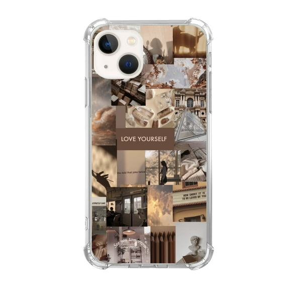Beige Collage Case Compatible with iPhone 14,Aesthetic Art Design TPU Bumper Cover Case