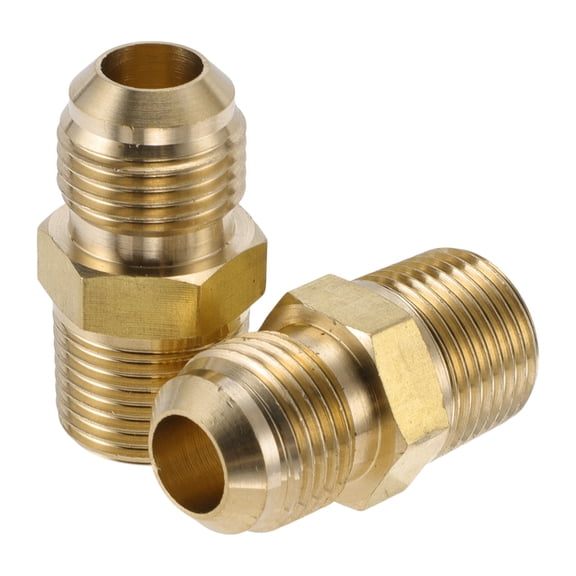 Unique Bargains 2 Pcs Brass Pipe Fittings for Air Conditioning 3/8"SAE x 3/8"NPT Flared Fitting Adapter Brass Pipe Extension Joint Connectors
