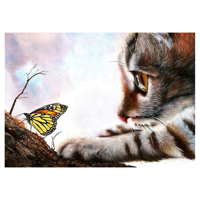 Taladro de pintura de diamante (DE5964) completo redondo resina gato mariposa Kit DIY 5D dibujo 50x70cm FLhrweasw Nuevo