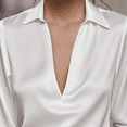 thumbnail image 4 of MORTTIC Women's Elegant V-Neck Blouse - Long Sleeve Glossy Dress Shirt for Office & Formal Wear White，L, 4 of 11