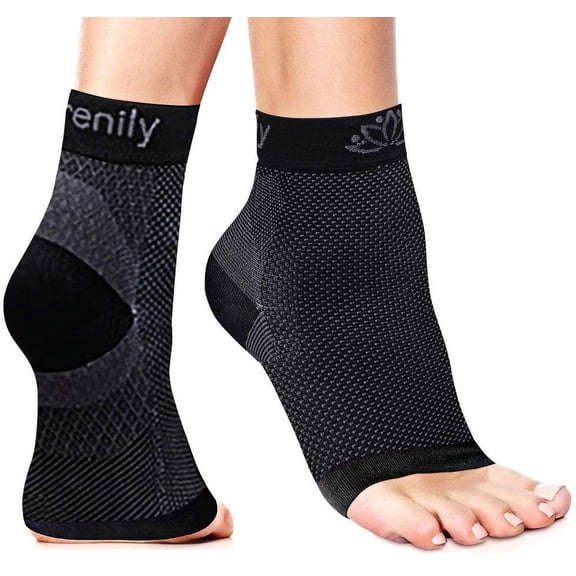 Serenily Plantar Faciitis Socks - Toeless Socks for Foot Pain & Plantar Faciitis. Ankle Compression Socks for Arch Support & Achilles Tendonitis. Foot Sleeve, Compression Socks Women & Men (Black S-M)