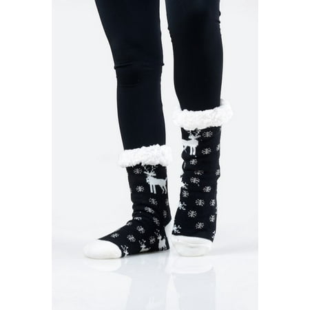 

Women s Thick Knit Sherpa Lined Soft Fuzzy Slipper Socks Non Slip Warm Fleece