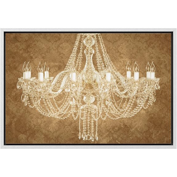 wall26 Framed Canvas Print Wall Art Ornate Pattern White Crystal Chandelier Decorative Lights Digital Art Realism Contemporary Chic Relax/Calm for Living Room, Bedroom, Office - 16"x24" Whi