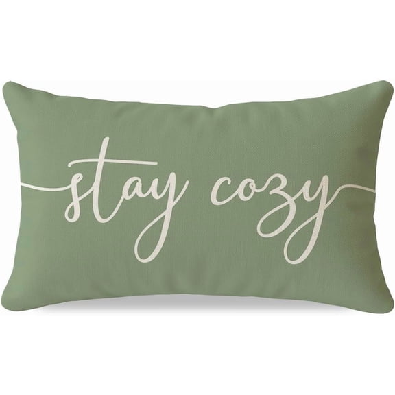 Stay Cozy Sage Green Pillow Cover 12x20 Inch, Lumbar Decorative Cushion Case for Sofa Couch or Bed, Rustic Farmhouse Home Decor for Living Room or Entryway Bench