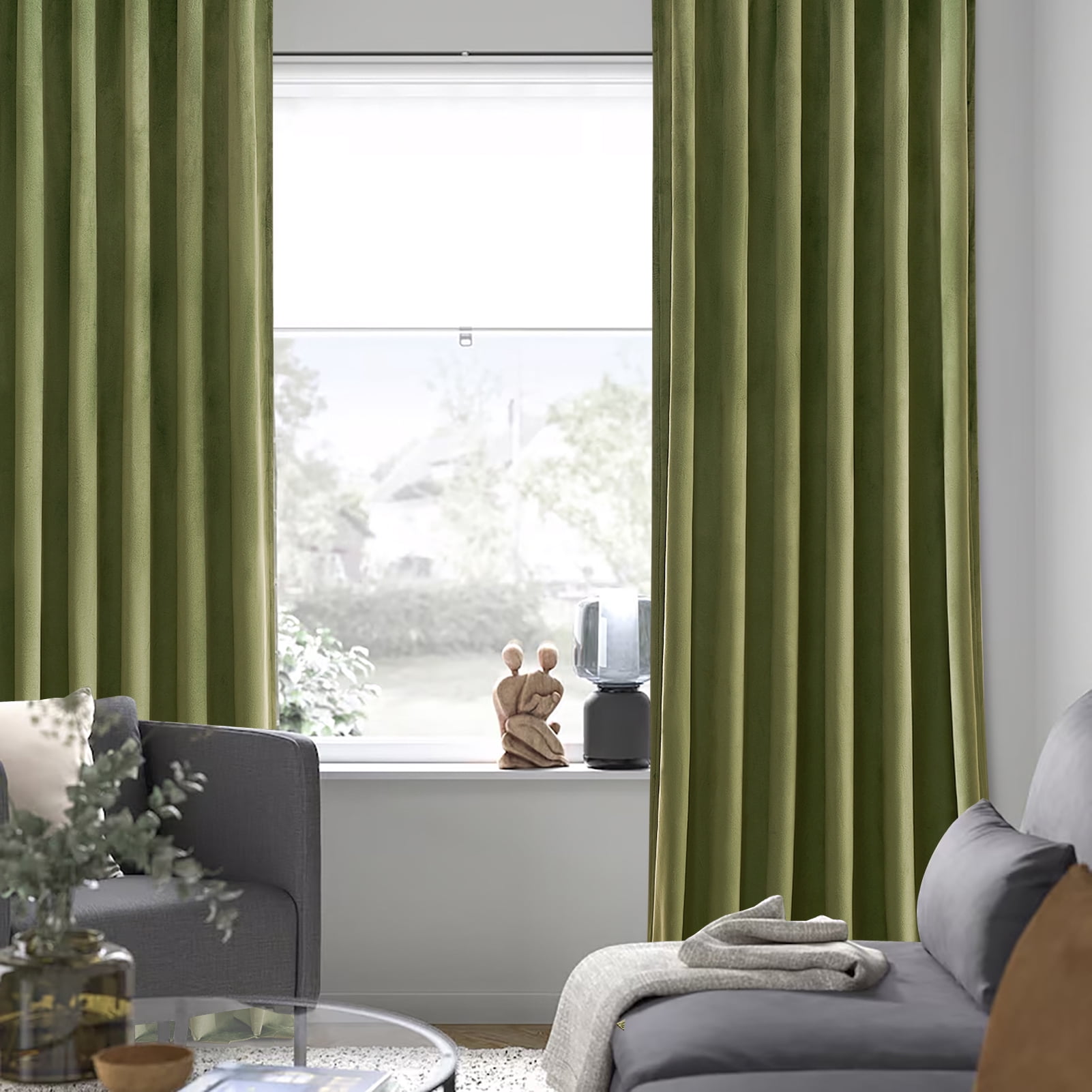 Jainmy Olive Green Velvet Curtains 84 inches 2 Panels, Luxury Blackout Curtains for Bedroom Living Room Thermal Insulated Room Darkening Drapes Back Tab,52"x84"