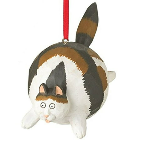 Calico Fat Cat Christmas Tree Ornament Hanging From His Back By Midwest 4.75 inch Made of Polyresin By On Holiday Ship from