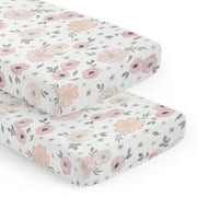 Watercolor Floral Pink and Grey 2 Pack Fitted Crib Sheet Girl by Sweet Jojo Designs