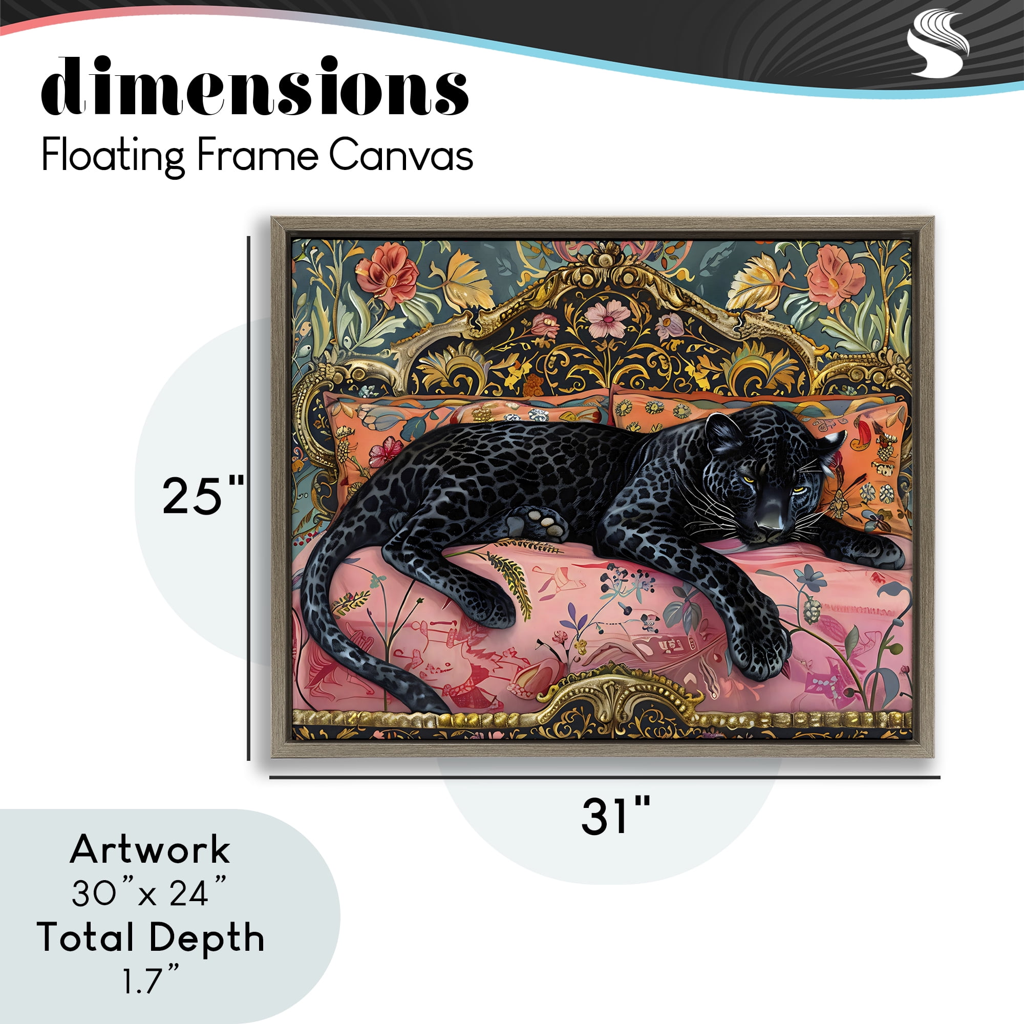 Stupell Industries Lazy Black Elegant Leopard Brown Framed Floater Canvas Wall Art, design by Creative Studio