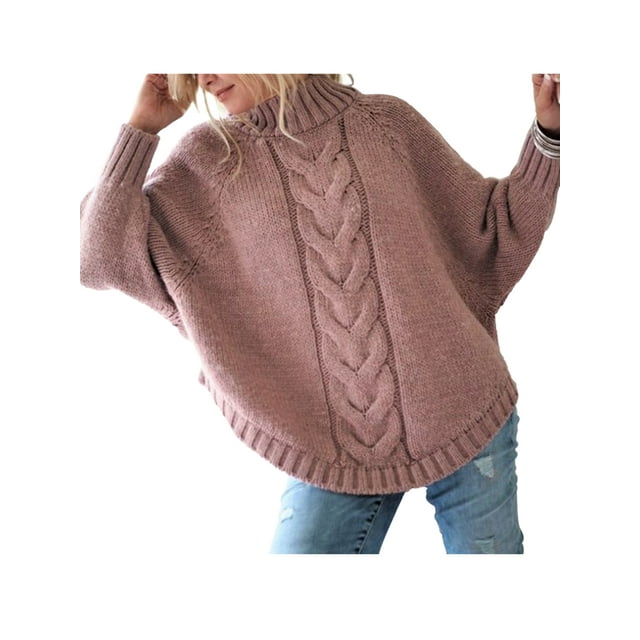 Daeful Chandails à Enfiler Hauts à Manches Longues Chandail d'Hiver Chaud Chandail pour Femmes Ample en Tricot Chandails Tricotés Rose P