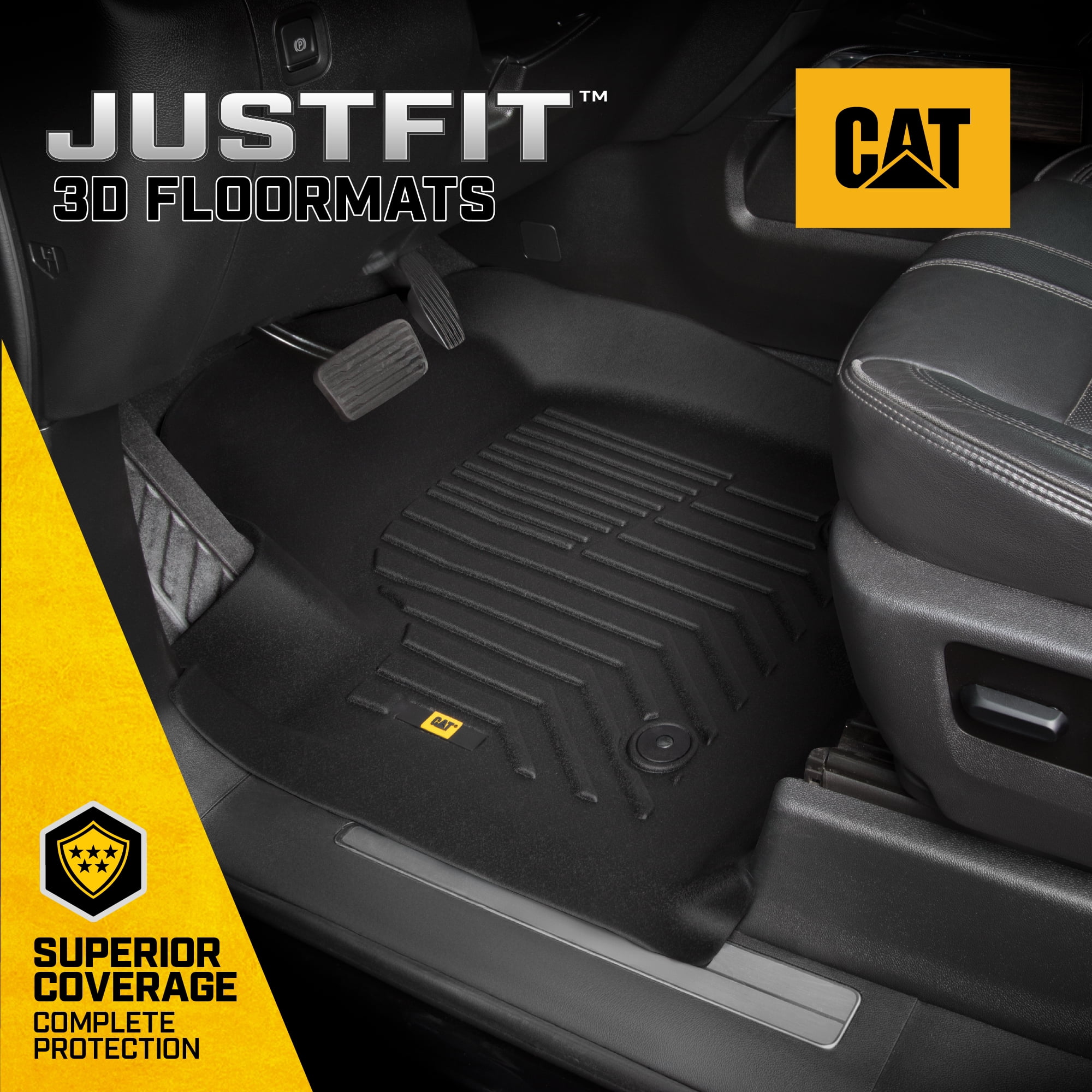 CAT® JustFit™ 3D Custom Fit Floor Mats for Chevrolet Silverado 1500 2019–2024, GMC Sierra 1500 2019–2024, Chevy Silverado 2500HD/3500HD Crew Cab 2020–2024, GMC Sierra 2500HD/3500HD Crew Cab 2020–2024