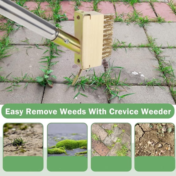 PYYAN-Crack Weeder, Moss Remover Tool, Manual Crevice Weeding Tool, Weed Puller Grout Brush with 67-inch Long Handle for Deck, Paver, Patio, Walkway, Driveway - 2 Weed Brush Heads
