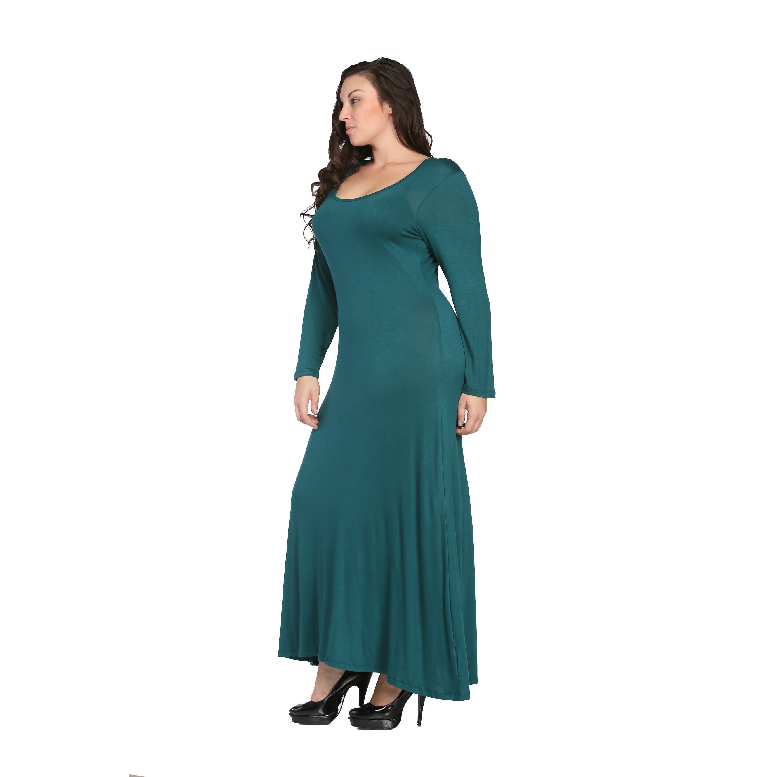 Women's Plus Size Long Sleeve Scoop Neck Maxi