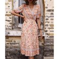 thumbnail image 2 of Aayomet Women's Formal Dresses Printed V Neck Mid Length Dress With Wooden Ear Edge In Pink,Pink M, 2 of 5