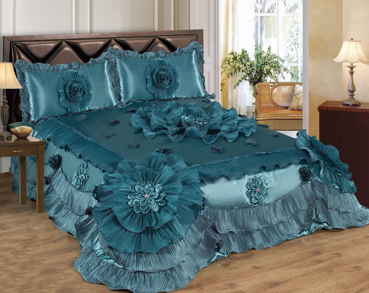 3Piece Blossom Real 3D Oversized Turqoise blue Comforter Set