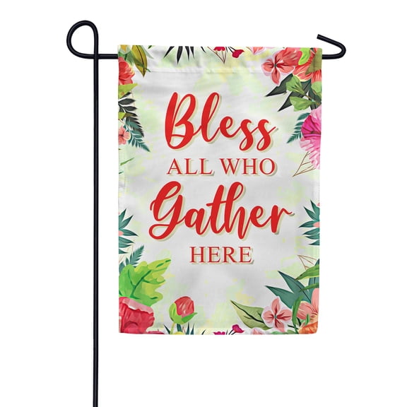 America Forever Bless All Who Gather Here Garden Flag 12.5 x 18 inches Christian Bible Verse Religious Faith Inspirational Floral Double Sided Seasonal Yard Outdoor Decorative Motivatonal Flag