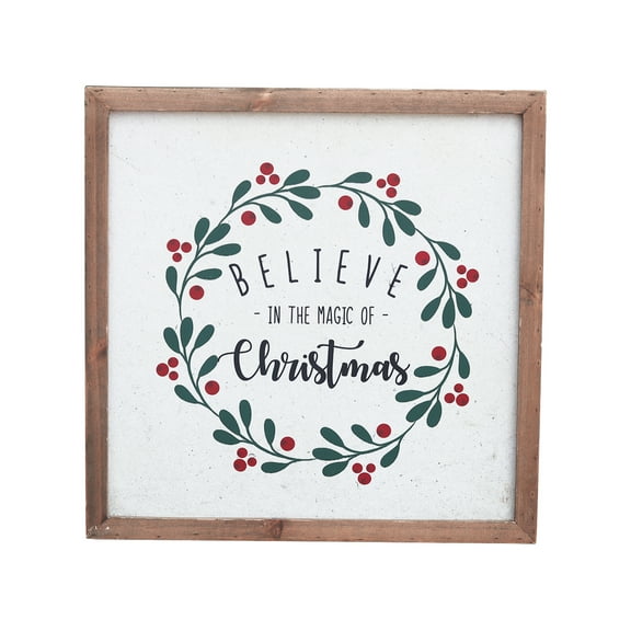 Parisloft Believe in the Magic of Christmas Wood Wall Sign, Farmhouse Christmas Wall Decor, Multi, 15.75"W