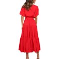 thumbnail image 3 of Frontwalk Women Sundress Solid Color Summer Midi Dress Short Sleeve Swing Dresses Party Kaftan V Neck Red XL, 3 of 4
