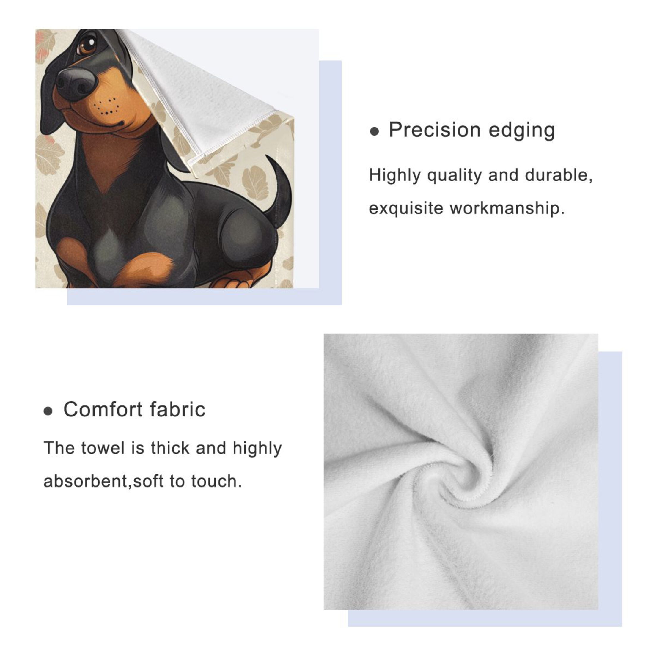 WOBOGO Dachshund Pattern Ultra Soft 3 Pack Cotton Towel Set Includes 60 x 30in Bath Towel 28 x 16in Face Towel and 13 x 13in Small Square Towel for Everyday Use Lightweight and Compact