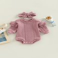thumbnail image 2 of Barboteuse pour Bébés Filles et Garçons, Couleur Unie, Col Tricoté, Manches Longues Volantées, Combinaisons avec Bandeau, 2 of 8