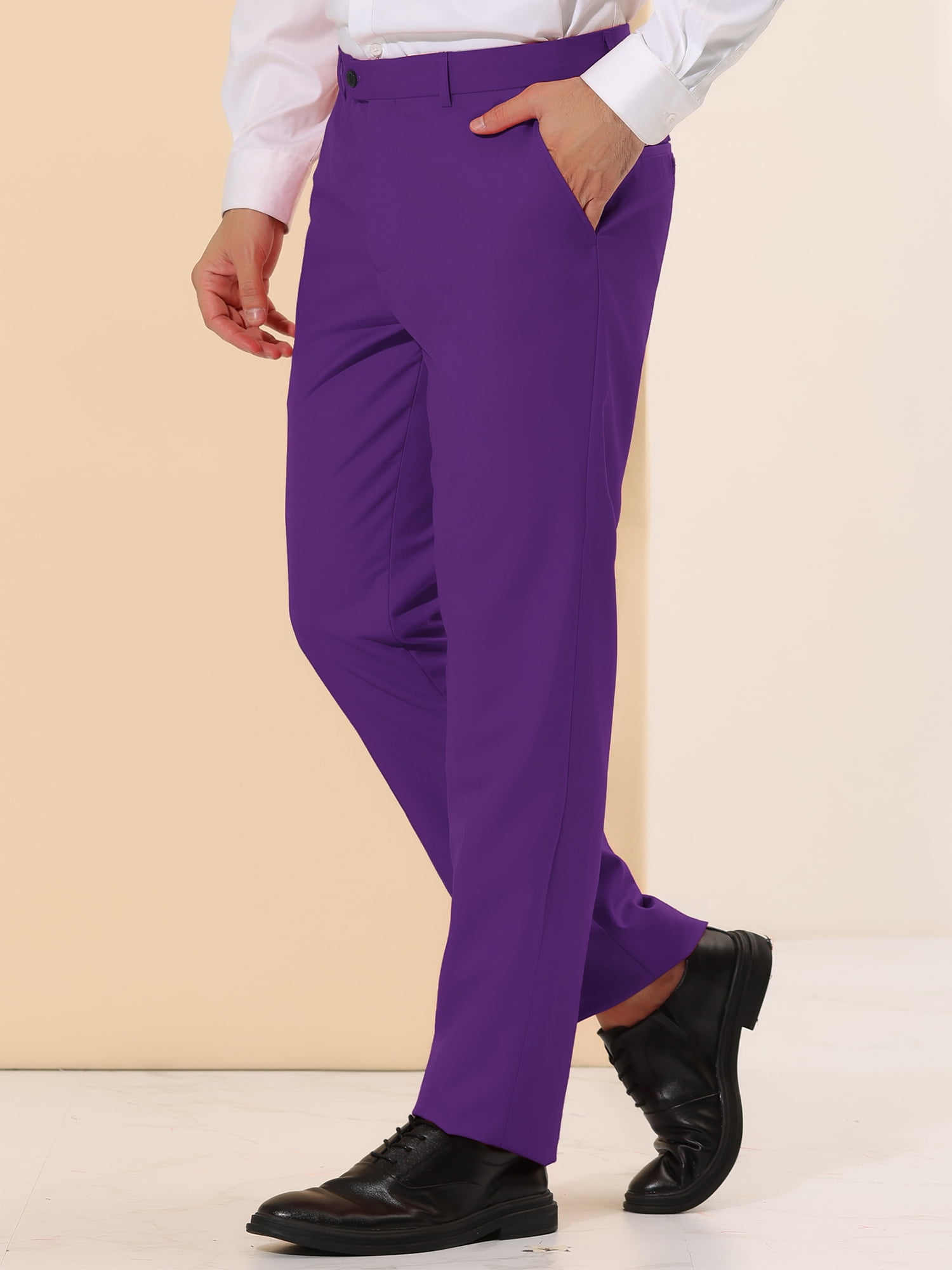 Unique Bargains Men's Dress Pants Slim Fit Flat Front Chino Business Wedding Suit Pants 28 Purple