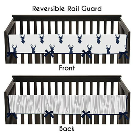 Sweet Jojo Designs Navy and White Woodland Deer Long Front Rail Guard Baby Teething Cover Crib Protector