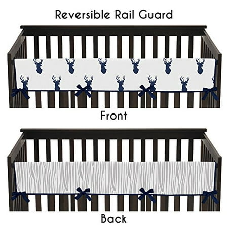 Sweet Jojo Designs Navy and White Woodland Deer Long Front Rail Guard Baby Teething Cover Crib Protector