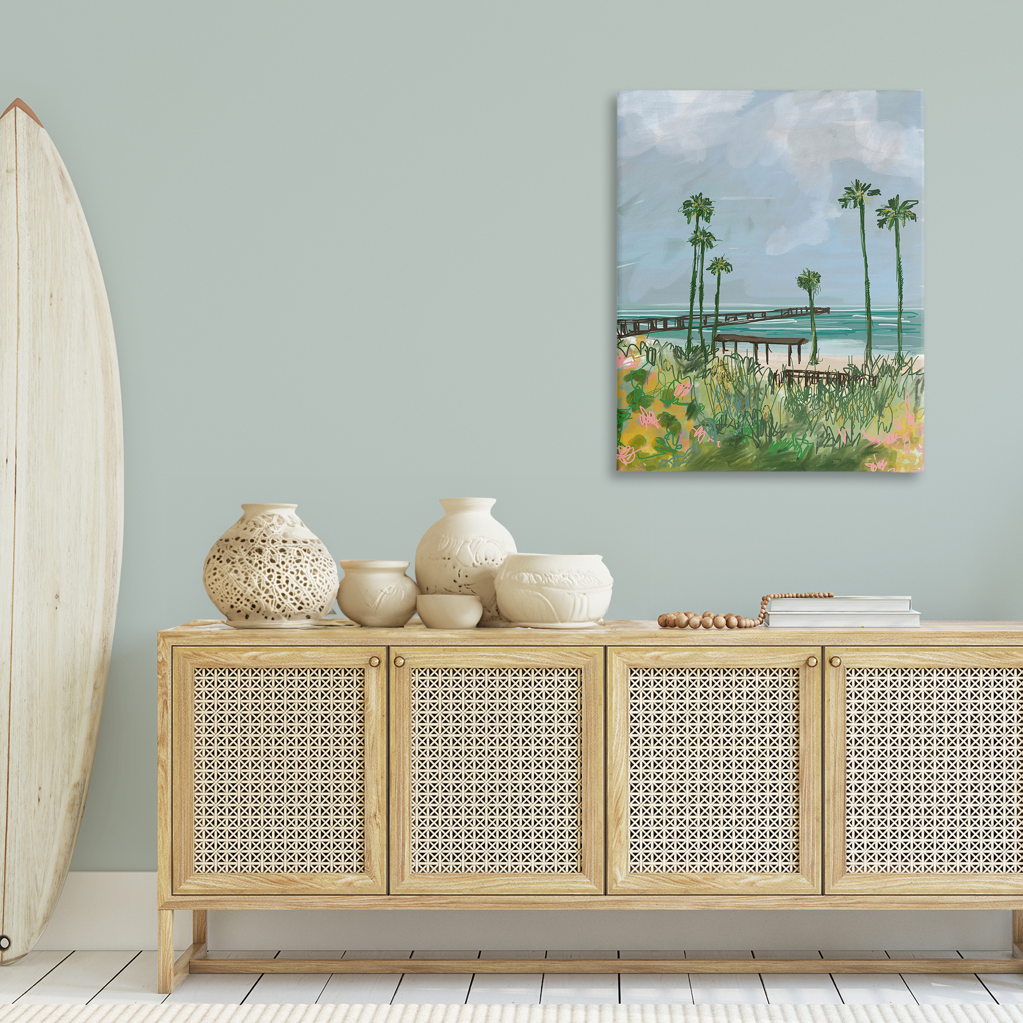 Stupell Industries Palm Trees Dock Scene Landscape Painting Gallery Wrapped Canvas Art Print Wall Art, 30 x 40