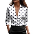 thumbnail image 3 of Fengqque 3/4 Length Sleeve Womens Tops Satin V Neck Shirts Star Print Business Waist-cinching Blouses White-J XL(XL), 3 of 6