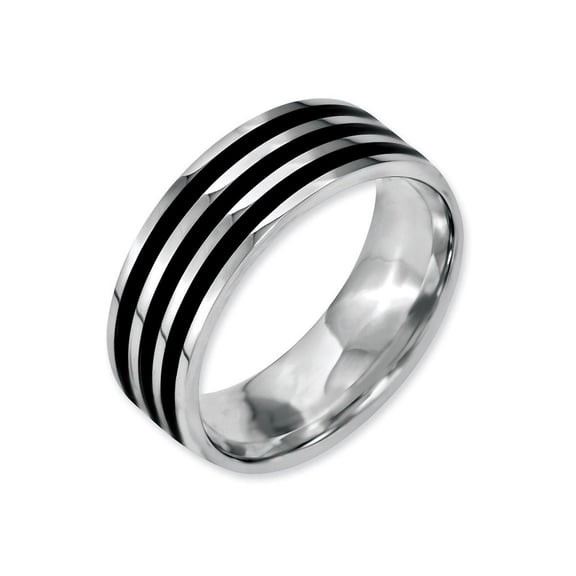 Chisel Stainless Steel 8mm Black Ip-plated Striped Polished Wedding Band Size 11.5  Men
