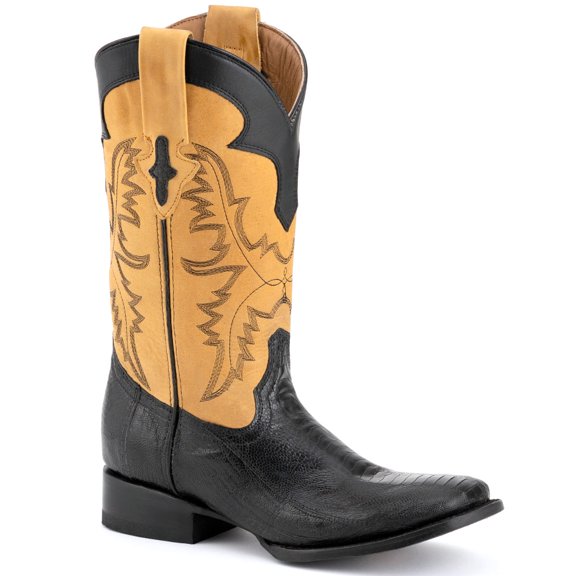 Ferrini Western Boots Mens Nash Ostrich Leg Square Toe Black 11493-04