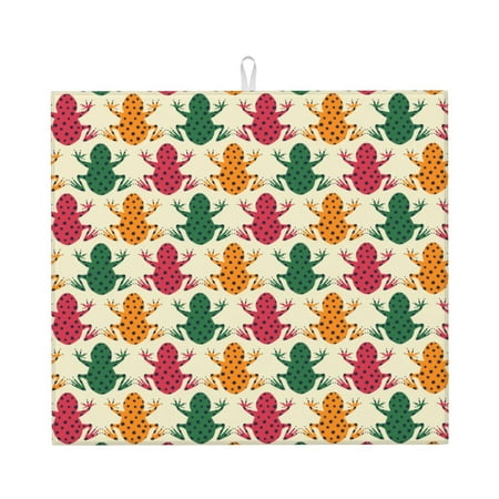 

Lukts Colorful Frogs Print Ultra Water Dish Drying Mat Slip Resistant Pad for Sink Dishes or Under Rack Kitchen Counter Accessories