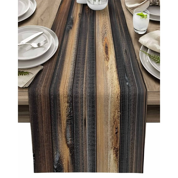 Table Runner Brown Gray Wood Grain Table Decoration for Kitchen Dinning Modern Art Table Decoration for Indoor Outdoor Party Wedding Decor 13x90inch