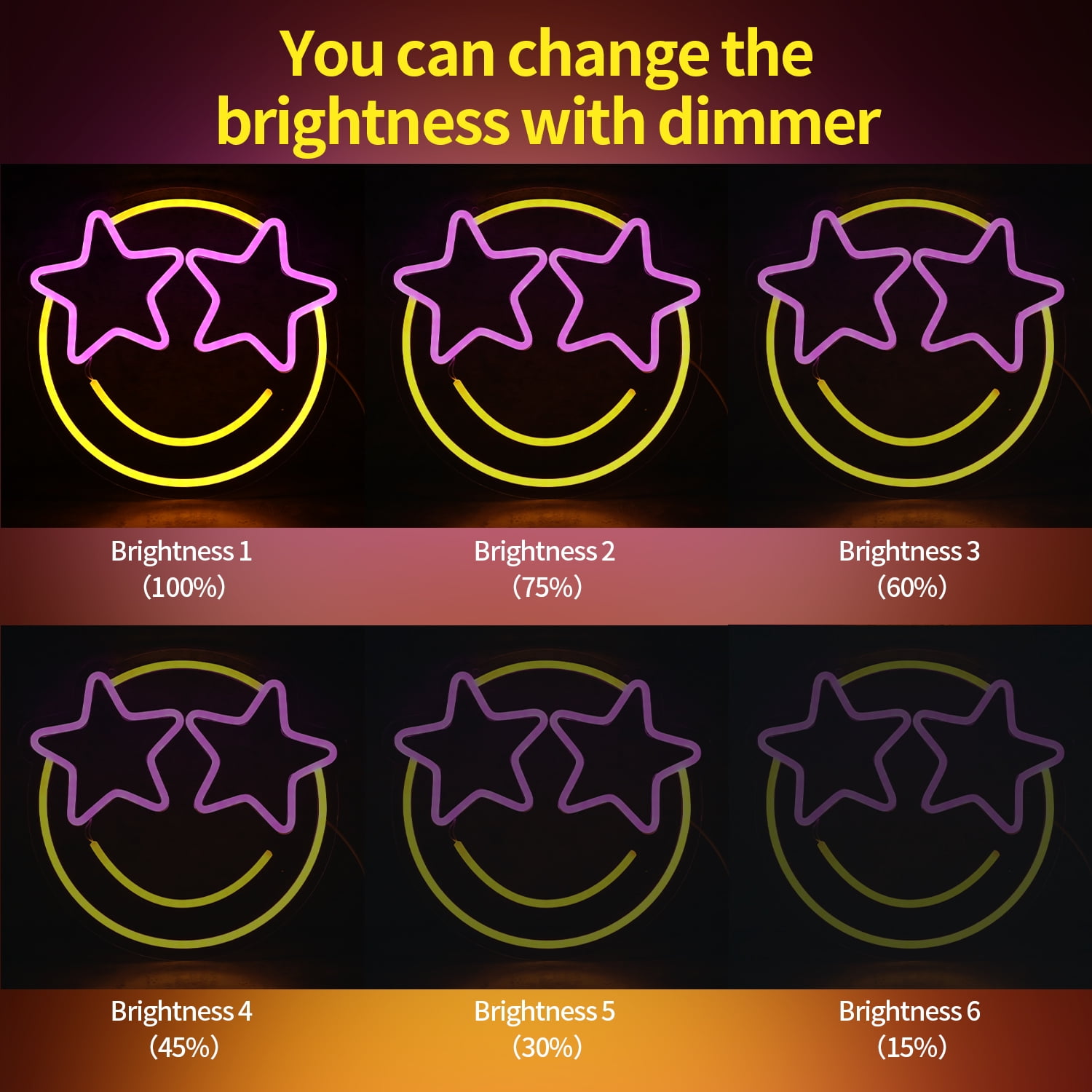 Towond Neon Sign, Dimmable Smile Face Neon Signs for Wall Decor 12.21"x11.42" Neon Lights USB Power for Bedroom Birthday Wedding Art Decoration