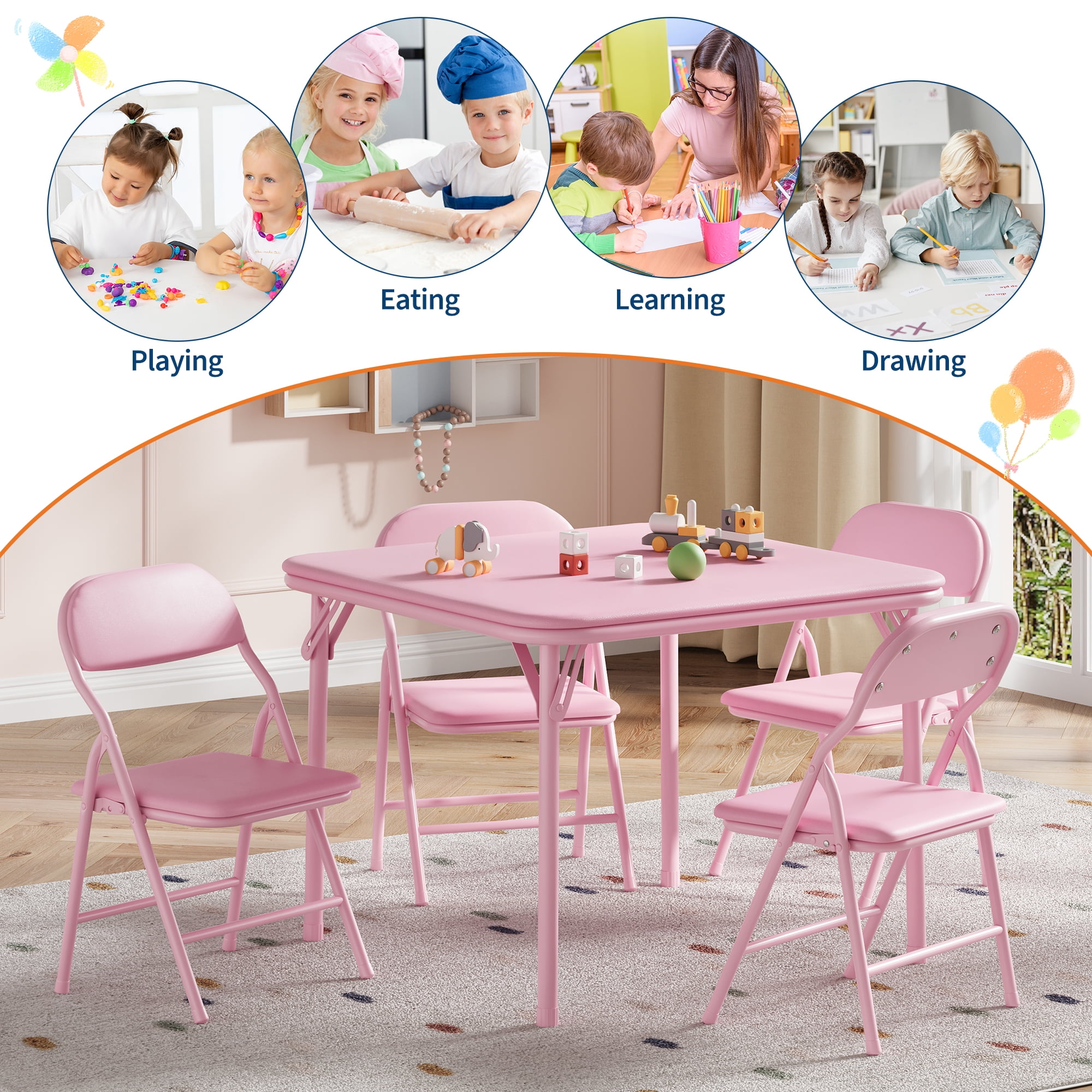 Garvee Collapsible Kids Table and Chairs Set – 3-Piece Children’s Activity Furniture for Dining, Crafts, Learning – Portable, Durable, Ideal for Toddlers, Daycare, Study Area, Home