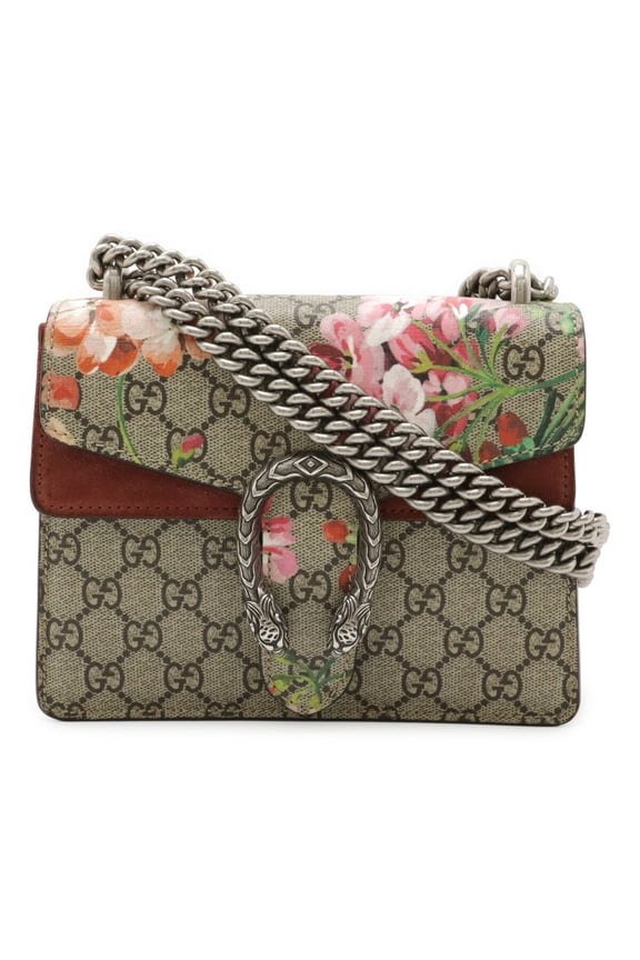 Pre-Owned GUCCI Dionysus GG Blooms Chain Shoulder Bag with Tiger Head Design, PVC and Suede,...