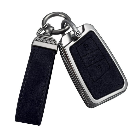 Compatible with VW Volkswagen Key Fob Cover with Leather Lanyard, Car Key Case Shell Protection for Volkswagen Tiguan Atlas Jetta Passat Golf Alltrack Smart Remote Control